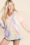 BiBi Tie Dye French Terry V-Neck Top with Puff Sleeves