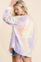 BiBi Tie Dye French Terry V-Neck Top with Puff Sleeves