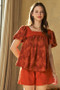 Davi & Dani Nature Printed Square Neck Puff Sleeve Blouse