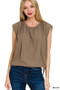 Zenana Woven Drawstring Tie Side Sleeveless Top