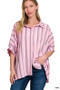 Zenana Woven Yarn-Dye Stripe Oversized Button Down Shirt