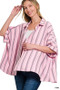 Zenana Woven Yarn-Dye Stripe Oversized Button Down Shirt