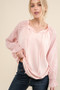 And The Why Leaves Shape Textured Sleeve Blouse