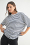 MONO B Coastal Cotton Striped Oversized Crewneck T-Shirt