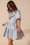 SO ME Cotton Printed Ruffle V Neckline Dress with Side Tie