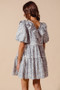 SO ME Cotton Printed Ruffle V Neckline Dress with Side Tie