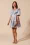 SO ME Cotton Printed Ruffle V Neckline Dress with Side Tie