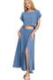 Zenana Heavy Woven Span Crop Tee & Skirt Set