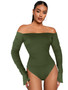 Women Rib Bell Bottom Long Sleeve Off Shoulder Bodysuit