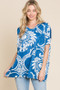 BOMBOM Printed Relaxed V-Neck Tunic Top