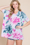BOMBOM Floral V-Neck Short Sleeve T-Shirt