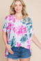 BOMBOM Floral V-Neck Short Sleeve T-Shirt