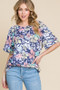 BOMBOM Floral Round Neck Short Sleeve T-Shirt