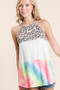 BiBi Leopard and Tie Dye Block Halter Neck Top