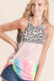 BiBi Leopard and Tie Dye Block Halter Neck Top