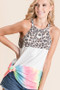 BiBi Leopard and Tie Dye Block Halter Neck Top