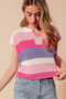 SO ME Multi Color Stripe Loose Fit Cap Sleeve Sweater Top