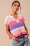 SO ME Multi Color Stripe Loose Fit Cap Sleeve Sweater Top