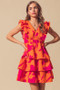 SO ME Floral V Neck Layered Dress with Elasticized Waist