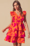 SO ME Floral V Neck Layered Dress with Elasticized Waist