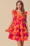 SO ME Floral V Neck Layered Dress with Elasticized Waist
