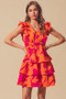 SO ME Floral V Neck Layered Dress with Elasticized Waist