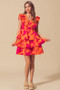 SO ME Floral V Neck Layered Dress with Elasticized Waist