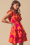 SO ME Floral V Neck Layered Dress with Elasticized Waist