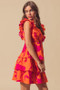 SO ME Floral V Neck Layered Dress with Elasticized Waist