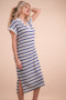 VERY J Oversized Collared Striped Knit Midi Dress