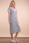 VERY J Oversized Collared Striped Knit Midi Dress