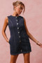 SO ME Button Up Front Washed Denim Sleeveless Romper