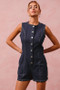 SO ME Button Up Front Washed Denim Sleeveless Romper