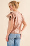 And The Why Faux Leather Ruffle Sleeves V Neck Top