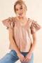 And The Why Faux Leather Ruffle Sleeves V Neck Top
