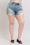 Judy Blue Plus Size High Rise Washed Fly Stitch Detail and Destroy Denim Shorts