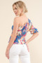 And The Why Allover Floral Print Smocked One Shoulder Blouse