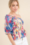 And The Why Allover Floral Print Smocked One Shoulder Blouse