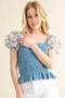 And The Why Embellishment Sleeve Smocked Top