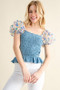 And The Why Embellishment Sleeve Smocked Top