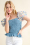 And The Why Embellishment Sleeve Smocked Top