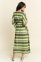 Davi & Dani Multi Color Wavy Tie Waist Flowy Sleeve Dress