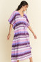 Davi & Dani Multi Color Wavy Tie Waist Flowy Sleeve Dress