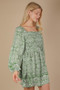 VERY J Printed Smocked Chest Boho Mini Dress