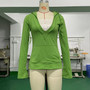 Women's T-Shirt Slim Fit Deep V-Neck Hoodie Drawstring Pocket Patchwork Top