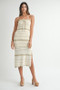 MABLE Contrast Striped Crochet Knit Midi Dress