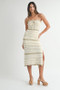 MABLE Contrast Striped Crochet Knit Midi Dress