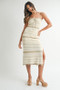 MABLE Contrast Striped Crochet Knit Midi Dress