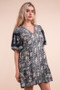 VERY J Shirring Detail Printed Woven Mini Dress