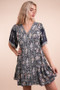 VERY J Shirring Detail Printed Woven Mini Dress